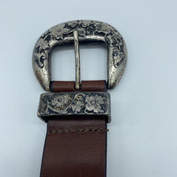 Brown Genuine Leather Belt Women's Size M Floral Buckle and Tab Argentina - Picture 4 of 16